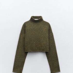 Zara Green Cowl Neck Sweater with Ribbed Knit